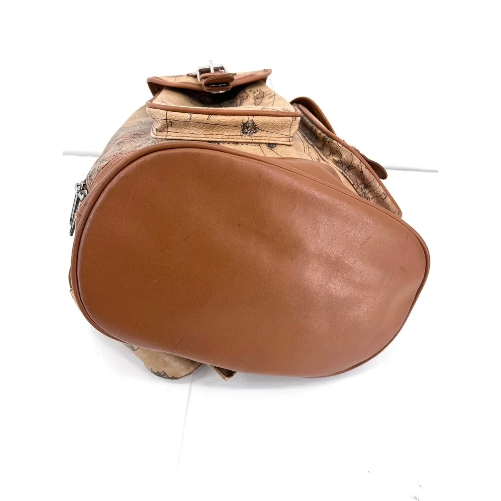 Euro Trends World Map Print Sling Backpack Brown Faux Leather‎ Travel Bag